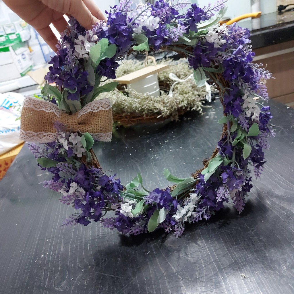 Vòng hoa giả vòng hoa lavender tím 25cm