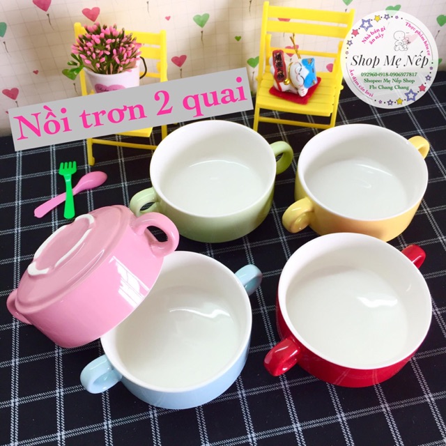 Chén sứ ăn dặm Nồi trơn 2 quai