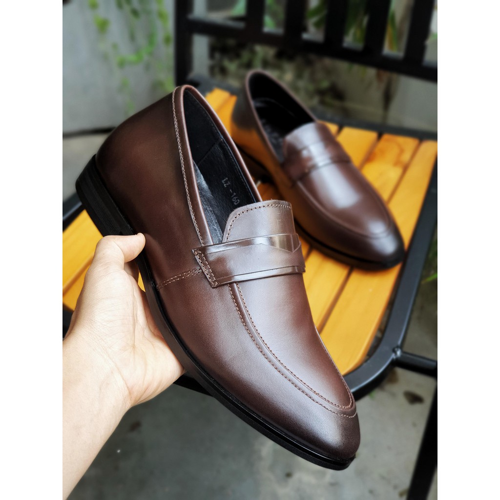 (Cao cấp) Giày Lười Tăng Chiều Cao Toroshoes Da Bò TCM575.5 Nâu Sậm