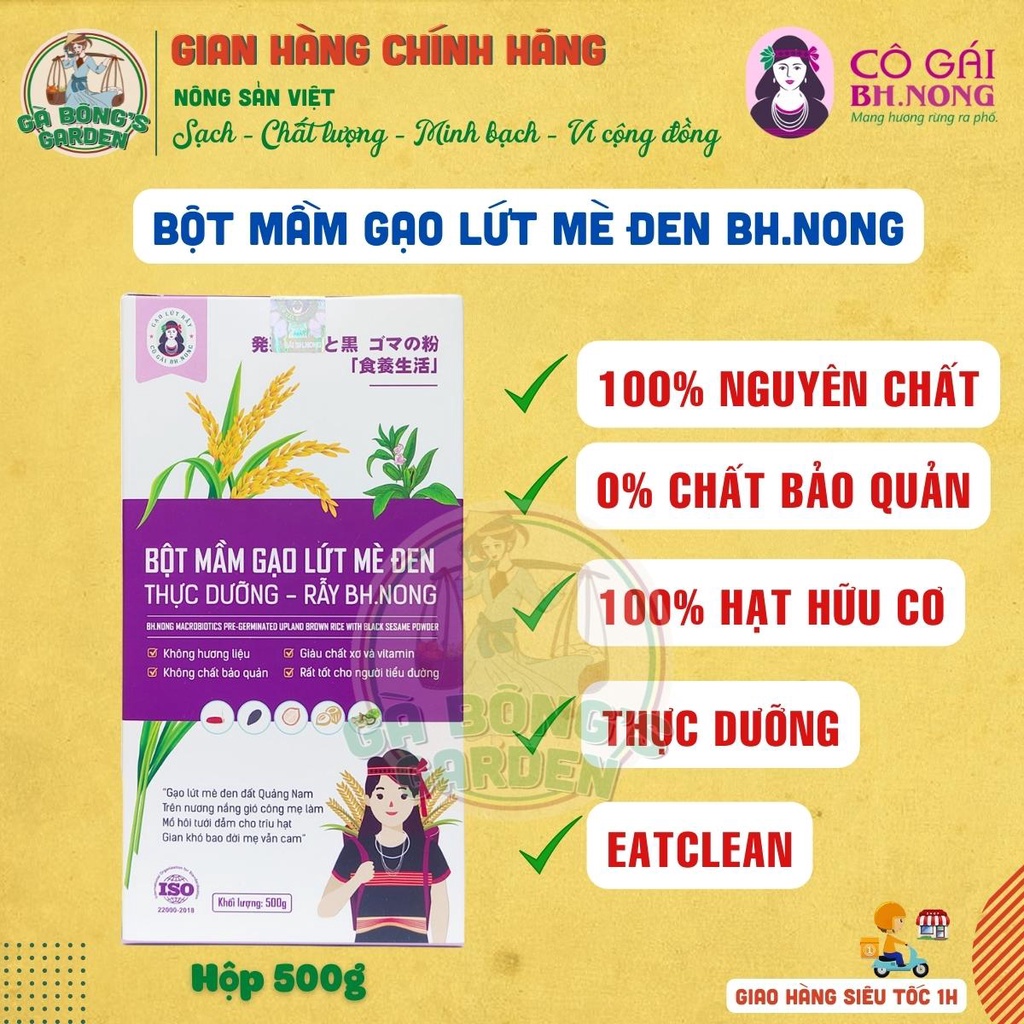 Bột Gạo Lứt Mè Đen Rẫy Tăng Dinh Dưỡng Tăng Đề Kháng Thải Độc ❤️FREESHIP❤️Cô Gái Bh.nong Hộp 500g