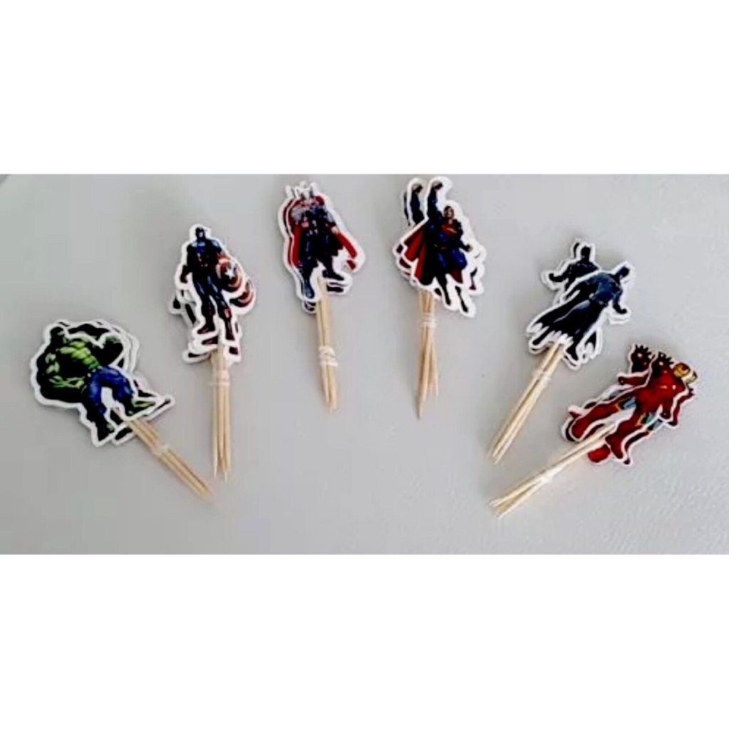 Set 24 que trang trí bánh in hình nhân vật siêu anh hùng