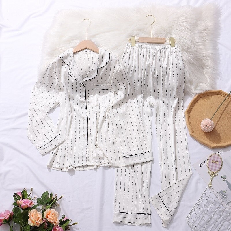 Set Đồ Ngủ Chất Chiffon Tay Dài Hoạ Tiết In Cho Phái Nữ