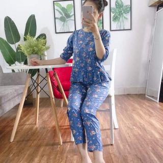 Bộ mặc nhà ao cách điệu vải thô hàn cao cấp