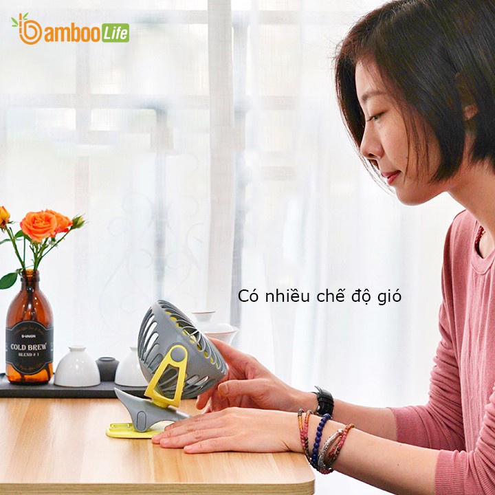 Quạt tích điện mini Bamboo Life BL022 Campout cắm trại du lịch kẹp xoay 360 độ cao cấp gầm 4 chế độ gió tiện lợi A418