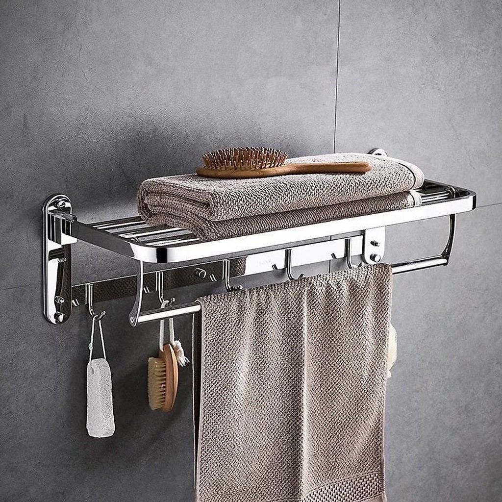 Kệ Treo Khăn Tắm INOX SUS304 lắp đặt dán tường hoặc khoan, Giá vắt khăn phòng tắm đa năng tiện dụng