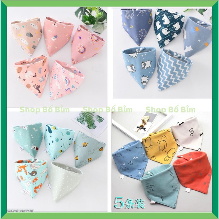 ⚡BÁN LỖ XIN 5 SAO⚡Set 5 Yếm Tam Giác Cotton Cho Bé, Yếm Ăn Dặm, Họa Tiết Đẹp, Chất Lượng Cao Cấp