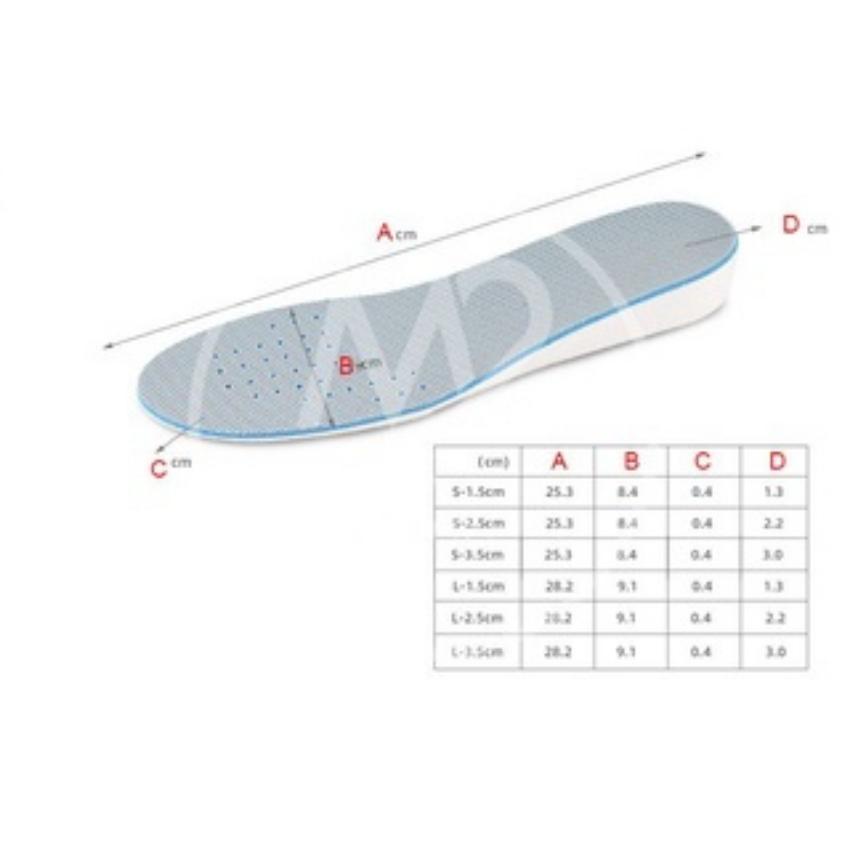 Cặp lót giày tăng chiều cao cao su độn đế tăng 1,5-3cm Loại nguyên bàn chân  L010GT