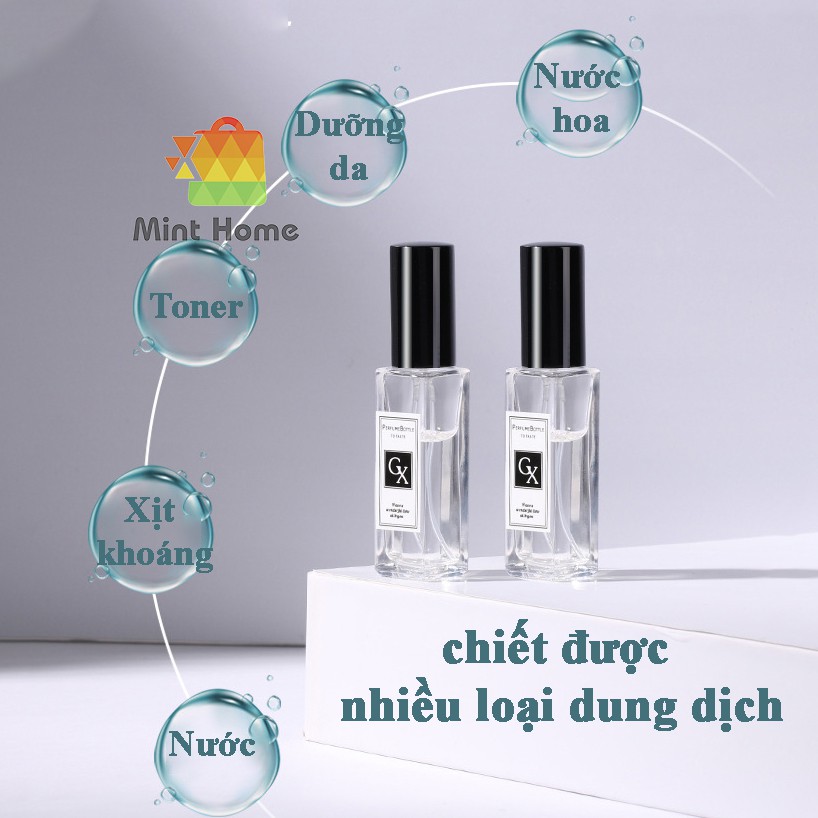 Chai chiết nước hoa, dung dịch, toner, lọ chiếc hình trụ vuông dạng xịt phun sương 5ml - 10ml - 18ml (loại thủy tinh)