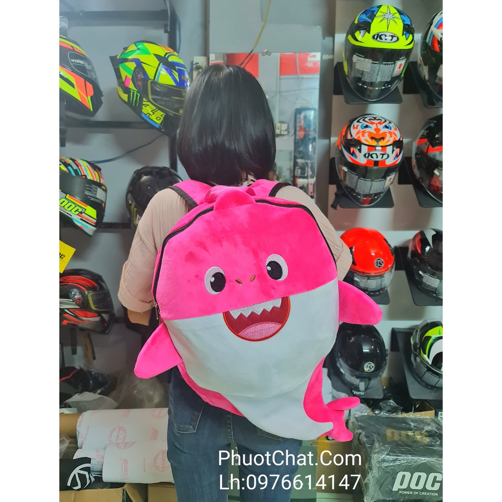 Balo cá mập Baby Shark cute vải nhung mịn cao cấp