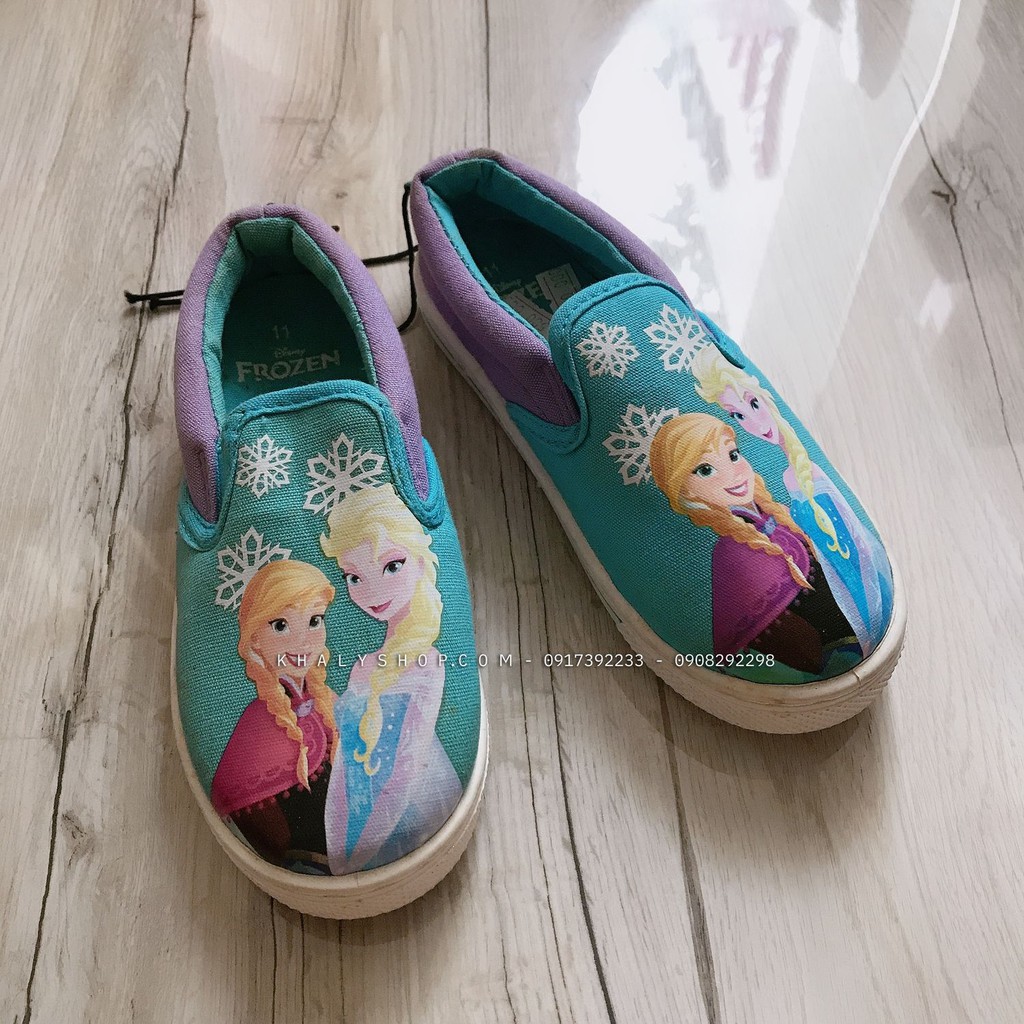 (Sale hàng trưng bày) Giày bít, giày lười cho bé gái hình công chúa Anna, Elsa (Frozen) màu xanh size 11 (Disney)