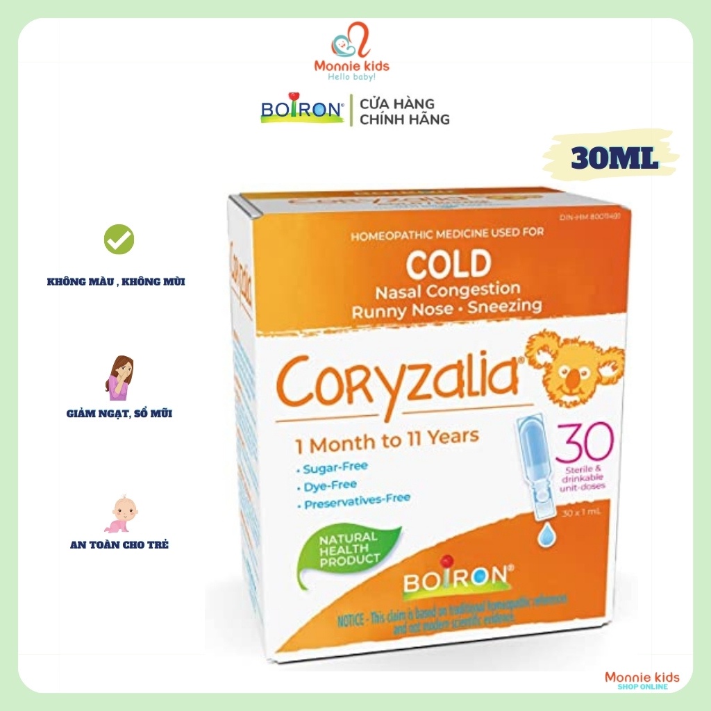 Nước muối uống vi lượng đồng căn Boiron Coryzalia 30ml, muối uống cho bé Canada - Monnie Kids