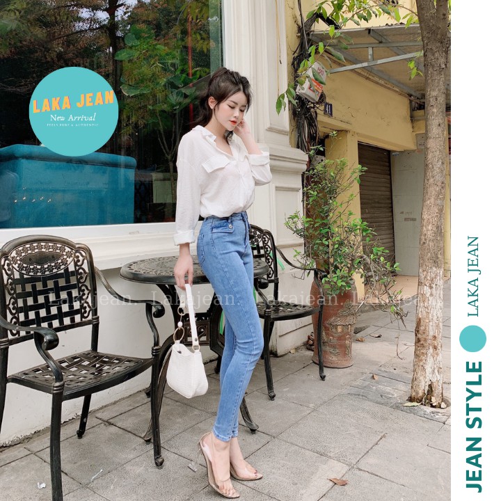 Quần Skinny Jean Ôm Nữ Lưng Cao, Quần Bò Nữ Cạp Cao, Co Giãn Tốt, Siêu Nâng Mông, Màu Xanh B96.06