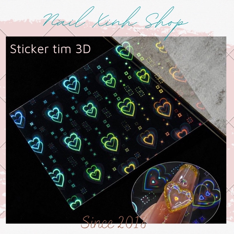 Sticker tim 3D dành cho nail hot trend lấp lánh