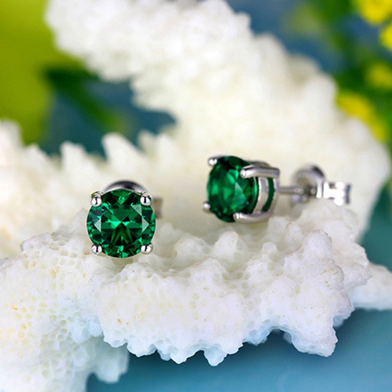 Đôi Khuyên Tai Hình Tròn Bằng Bạc 925 Đính Đá Zircon Xanh Lá Sang Trọng