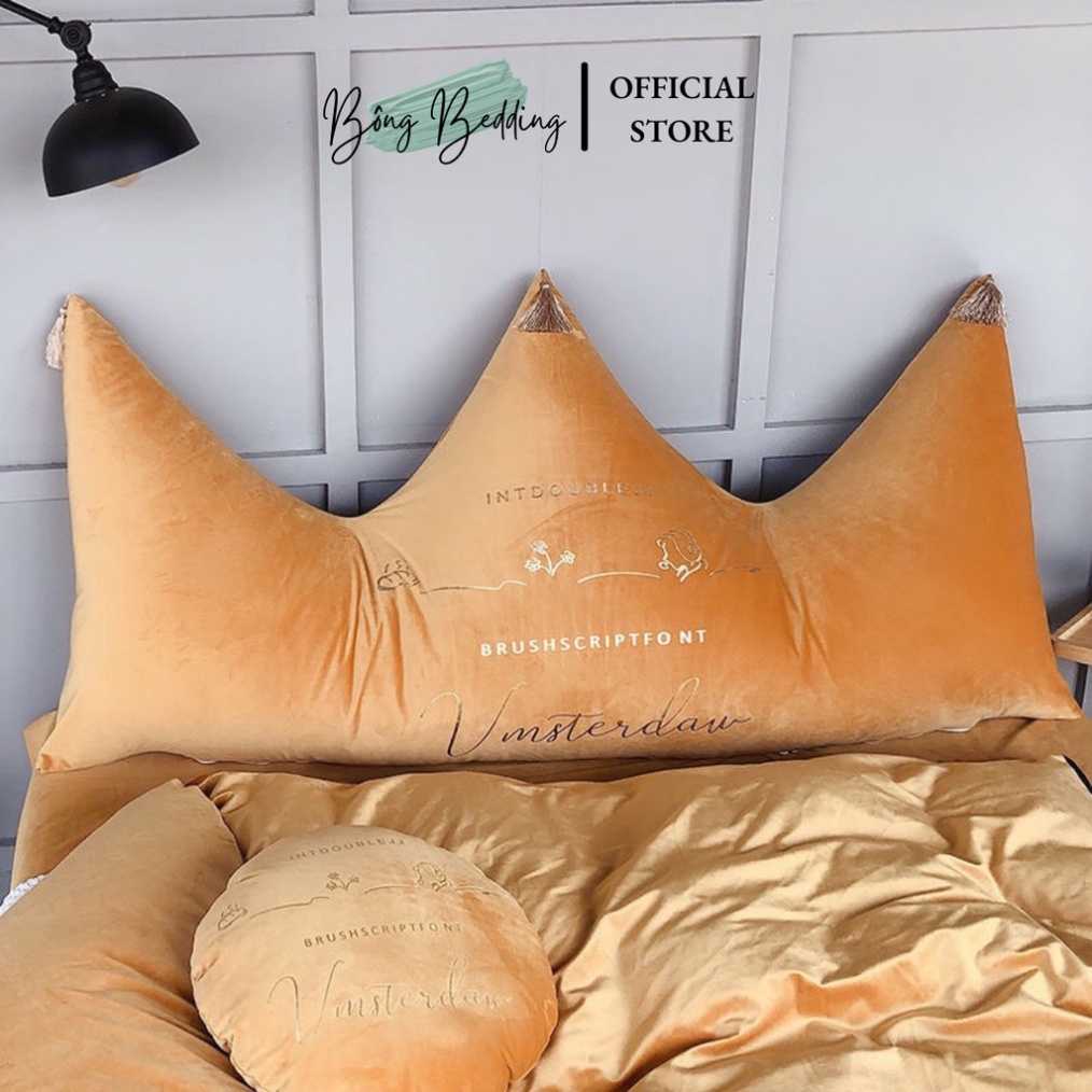 Gối Tựa Đầu Giường HIN BEDDING Mẫu Vương Miện Lucky Chất Liệu Nỉ Nhung Cao Cấp Có Sẵn 1m5 và 1m8