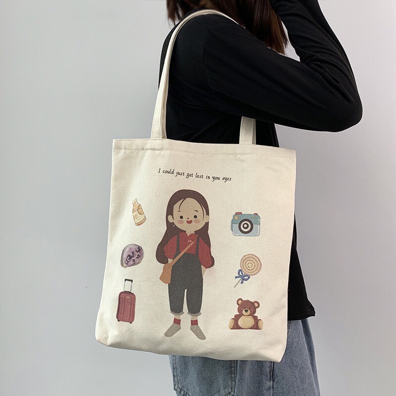 Túi Tote Vải Canvas CÔ BÉ ĐEO TÚI XÁCH Dễ Thương Đeo Đi Chơi Đi Học Đi Làm Phong Cách Ulzzang Hàn Quốc HOT TREND MTT0167