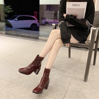 Boot cao cổ da bóng hàng cao gót nữ
