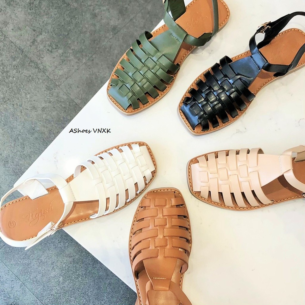 [MẪU HOT] Giày sandal rọ nữ nền nâu bít mũi sáu dây/ sandal chiến binh đế bệt hở gót  | AShoes VN