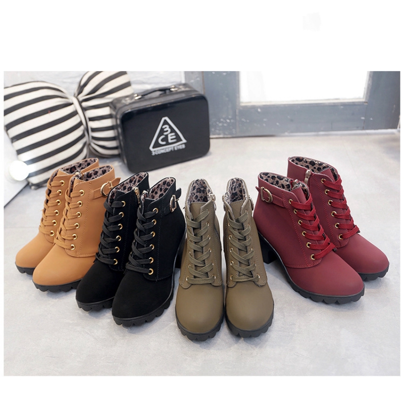 Giày bốt IELGY cao gót mũi tròn thời trang cá tính dành cho nữ