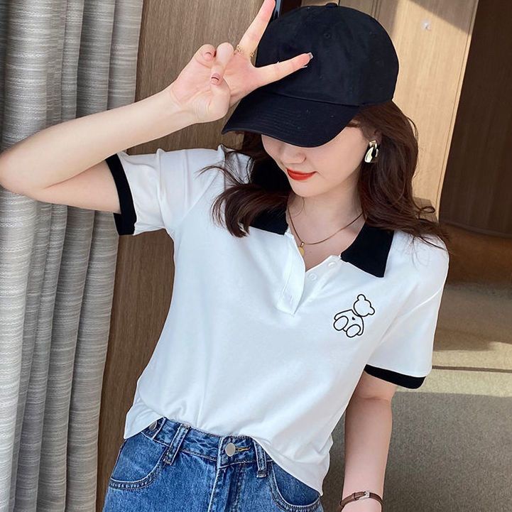 Áo Thun Tay Ngắn Cổ Polo Dáng Rộng Thời Trang Mùa Hè 2022 Cho Nữ