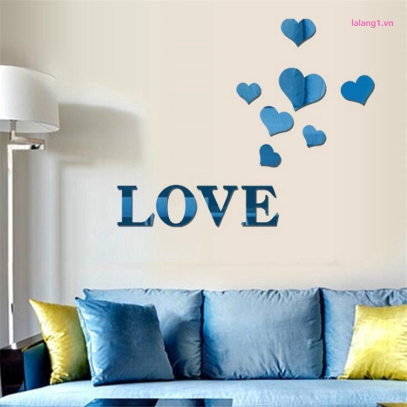Bộ sticker dán tường họa tiết LOVE 3D màu bạc/vàng tráng gương để trang trí