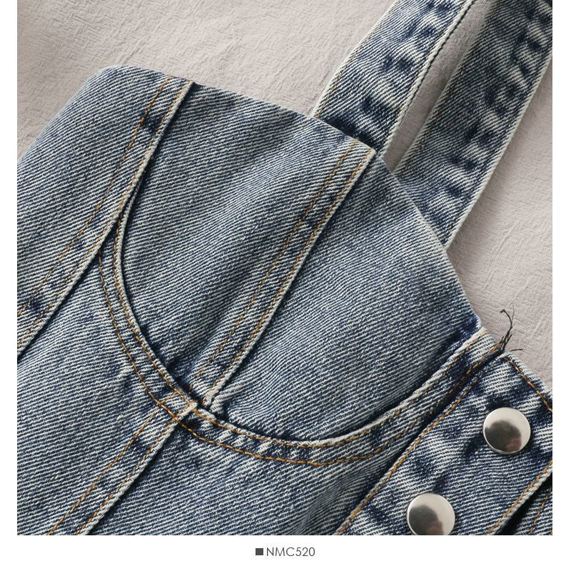 Áo denim hai dây dáng ôm thời trang xuân hè phong cách Hàn Quốc 2021