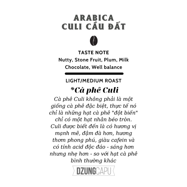 Cà phê đặc sản Arabica Culi Cầu Đất - Sơ chế Washed - gói 100g - DzungCapu Specialty Coffee