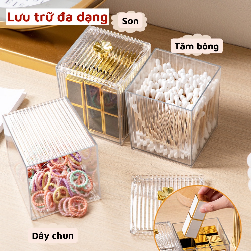 Hộp nhựa Mika đựng tăm bông tẩy trang mút trang điểm trang sức chống nước chống bụi hàng cao cấp