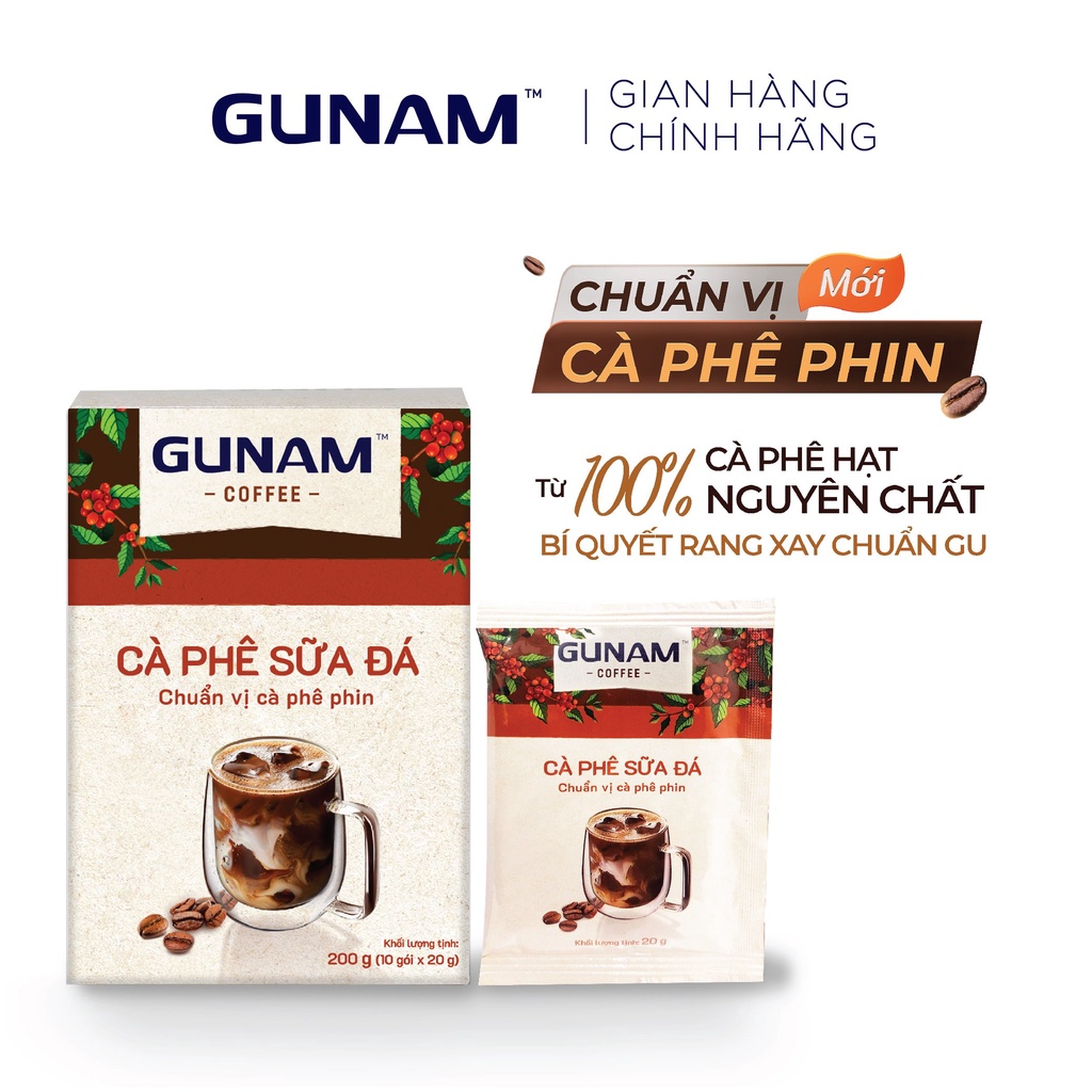 Cà phê hòa tan GUNAM cà phê sữa đá (hộp 10 gói x 20g)