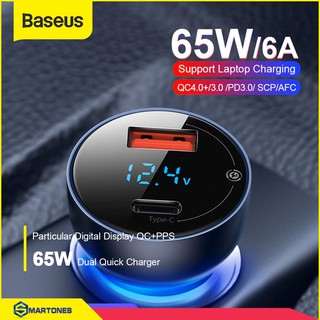 Bộ tẩu sạc xe hơi Baseus 65W Dual USB Sạc nhanh QC 4.0 3.0 cho Huawei SCP QC4.0 QC3.0, Samsung, iPhone , Laptop