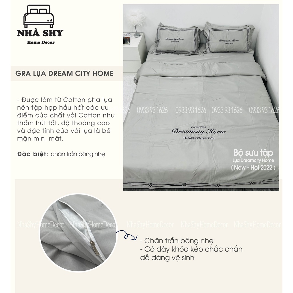 Trọn Bộ Chăn Ga Vỏ Gối Lụa Cotton Viền - Họa Tiết Thêu Dream City Home