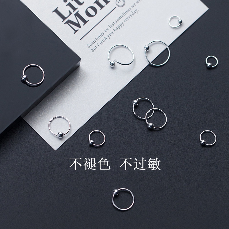 Bông Tai Tròn Mạ Bạc s925 Xỏ Hạt Tròn Đơn Giản Kiểu Hàn Quốc Nhật Bản Không Cần Nhận Bấm Lỗ Cho Nữ