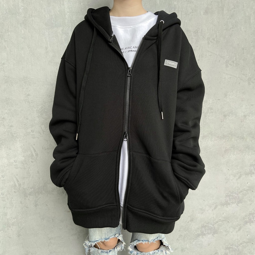 Áo khoác Zip hoodie nỉ bông có túi trong, khoá kéo 2 chiều D’BAKU BASIC LOGO (Tặng kèm túi Tote)