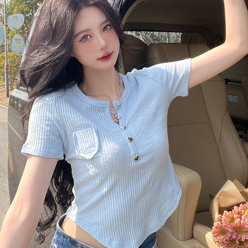 COZOK Áo Thun Tay Ngắn Cổ Chữ v Quyến Rũ Thời Trang Dễ Phối Đồ