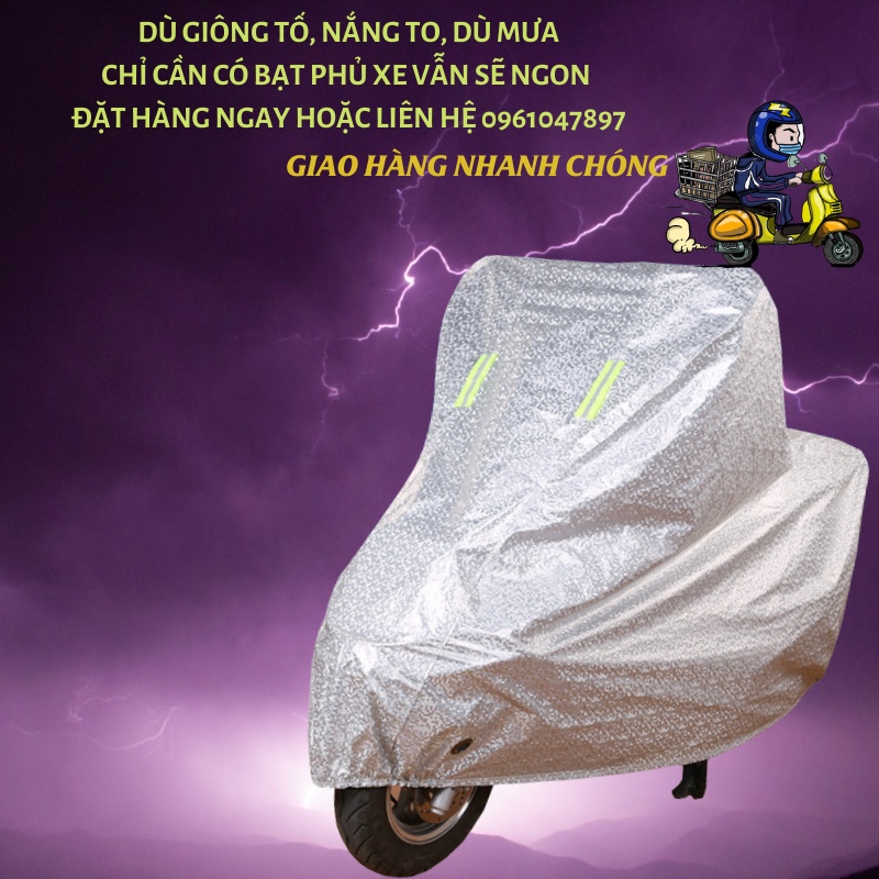 Bạt trùm xe máy, Bạt che xe máy tráng nhôm cao cấp, chống nước tuyệt đối, giảm nhiệt cho yên xe bảo hành 12 tháng