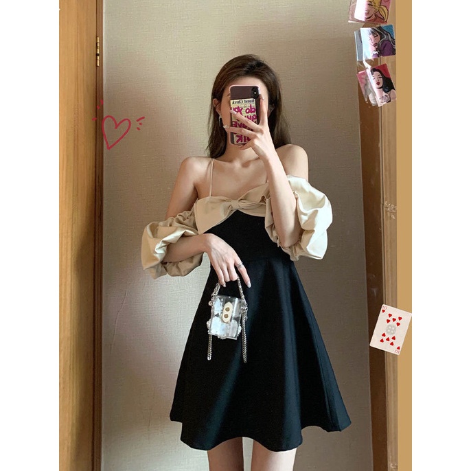 Đầm Công Chúa Hai Dây Tay Phồng Cổ Chữ V Ôm Dáng Phong Cách Pháp Dành Cho Nữ