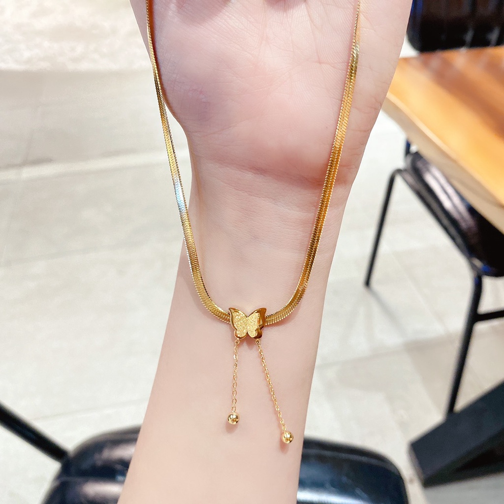 Set dây chuyền, bông tai hình bướm vàng titan cao cấp Ròm House không hoen rỉ xà cừ cực kì sang chảnh - ms8979149