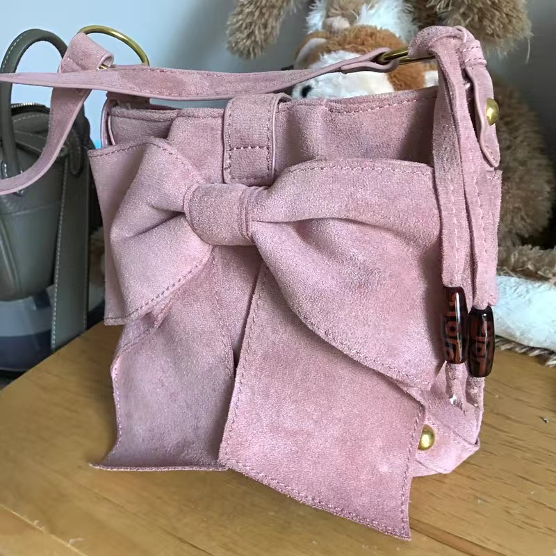 ORDER♥️Túi Xách Da Lộn Hồng Nơ(ảnh thật)Pink , Màu Hường,Size 20cm