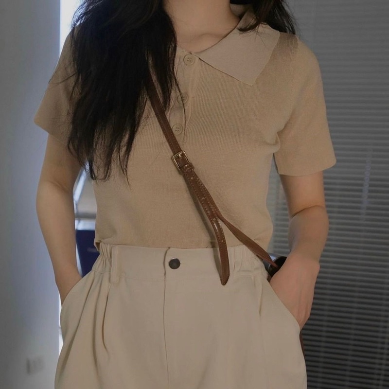 Áo croptop cổ polo (ảnh thật/ có sẵn)