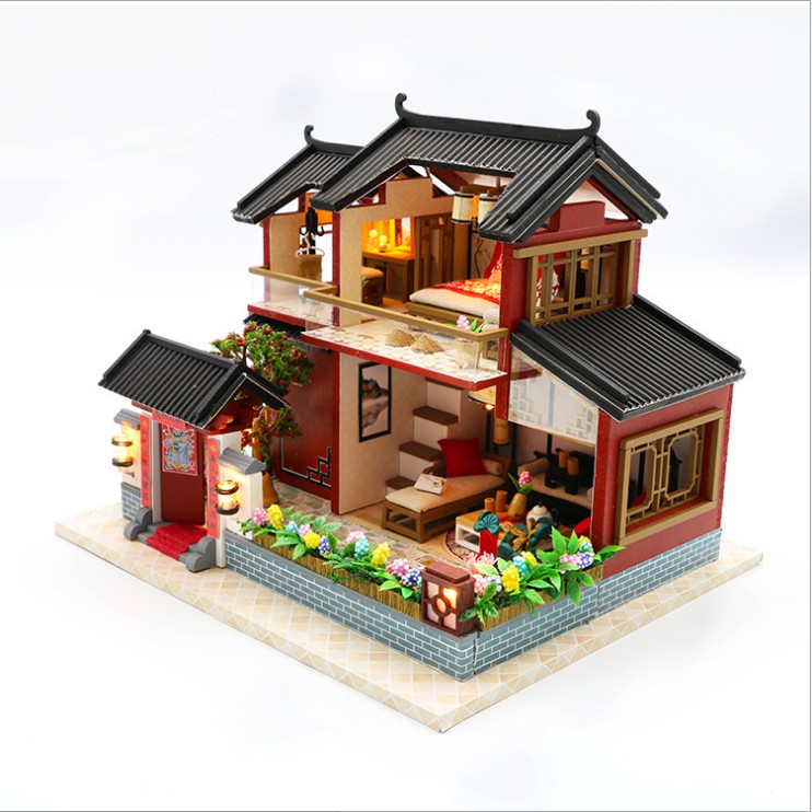 Mô hình nhà DIY Doll House Auspicious Sign Loft Kèm Mica Chống bụi, Bộ dụng cụ và Keo dán