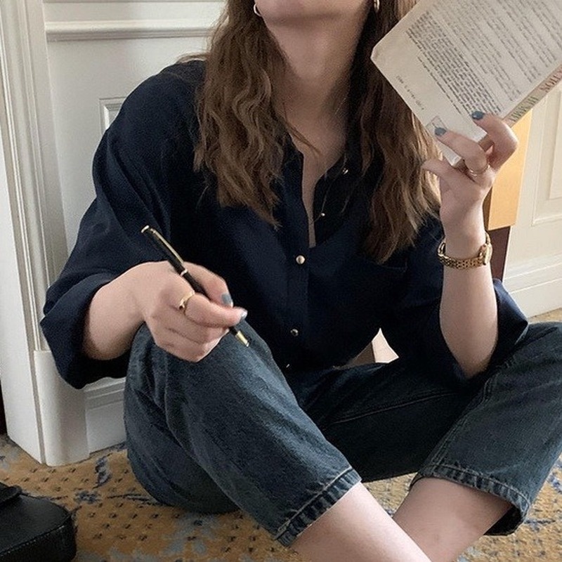 Áo Sơ Mi Tay Dài Cài Nút Vàng Thời Trang Hàn Quốc 21903