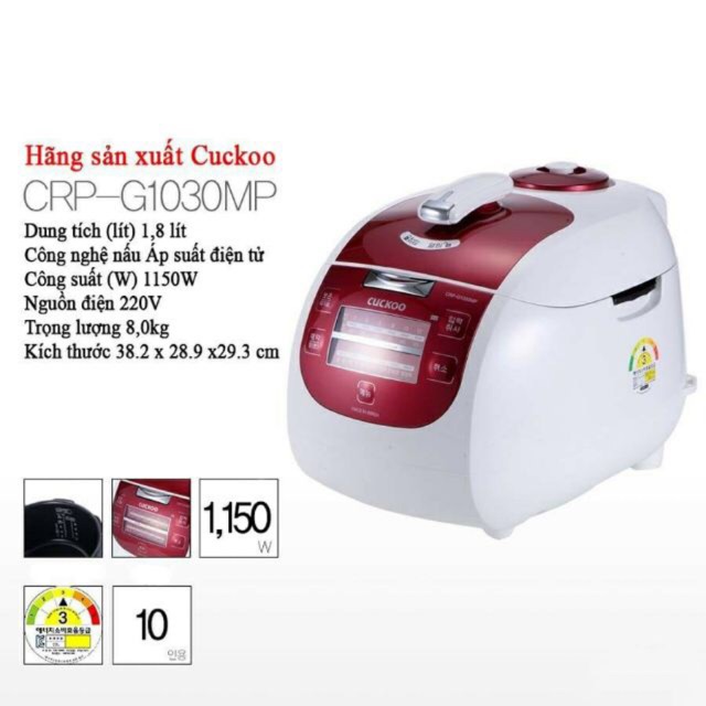 Nồi Cơm Điện Cuckoo G1030 MP 1.8L chính hãng | BigBuy360 - bigbuy360.vn