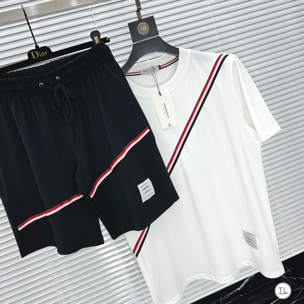 Bộ quần áo nam mùa hè,set quần áo nam loang cao cấp thom browne chất cotton dày dặn mềm mịn (ảnh thât)