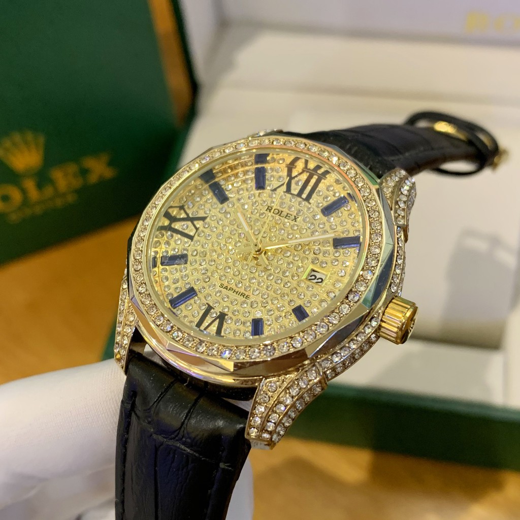 Đồng hồ nam Rolex full diamond dây da size 42 cao cấp DH515 Trangmoon106