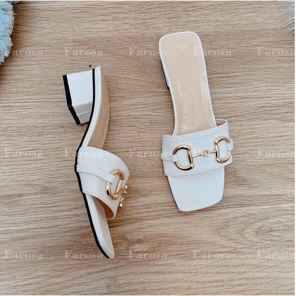 Dép nữ quai xích ngang gót 5cm sẵn 2 màu đen trắng thời trang mã S9