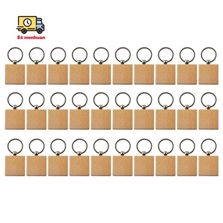 30Pcs Blank Square -Shaped Wooden Keychain DIY Wood Keychains Key Tags DIY Gifts