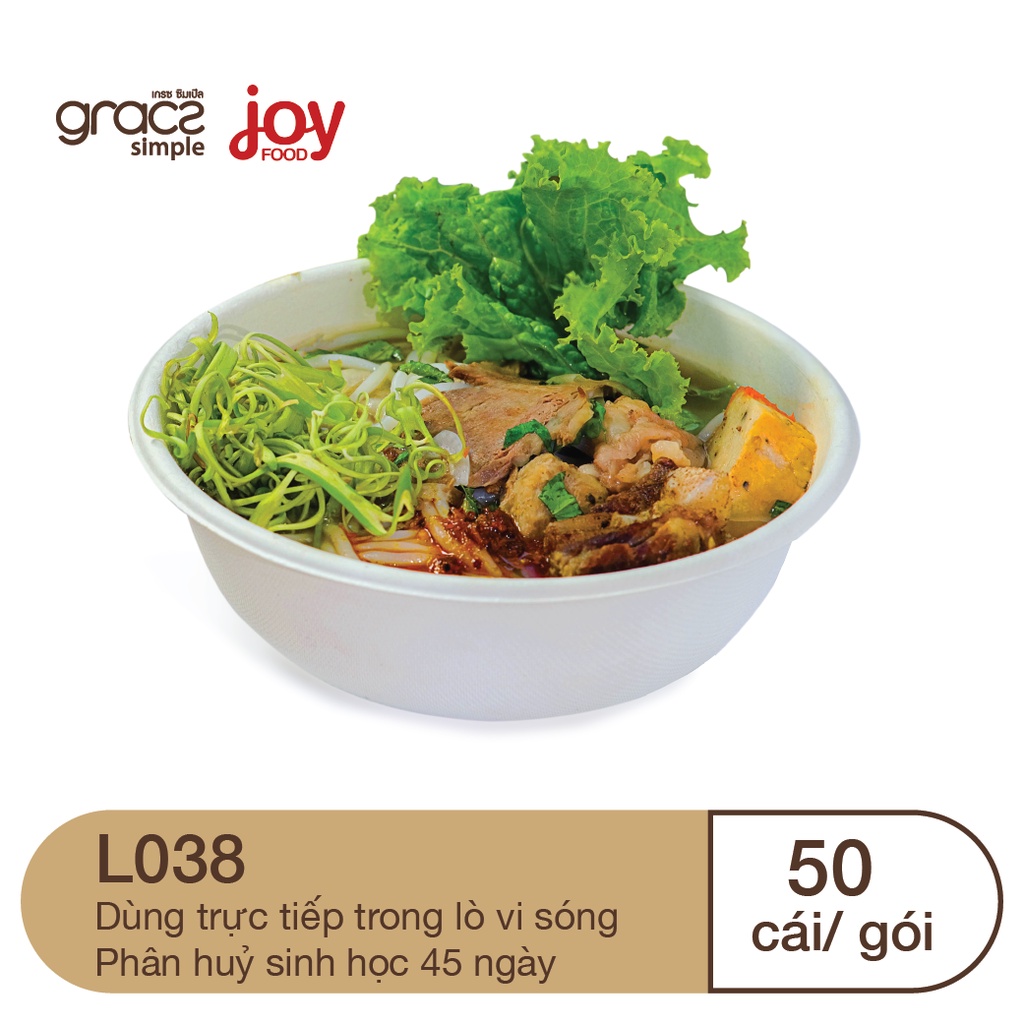 50 tô/ bát dùng 1 lần từ bã mía Gracz  875ml đựng bún, miến, cháo, phở mang đi, phân hủy sinh học + Nắp PET