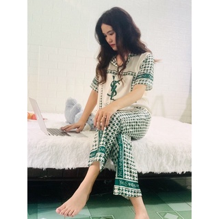 Đồ ngủ, pijama lụa hoạ tiết YSL cao cấp