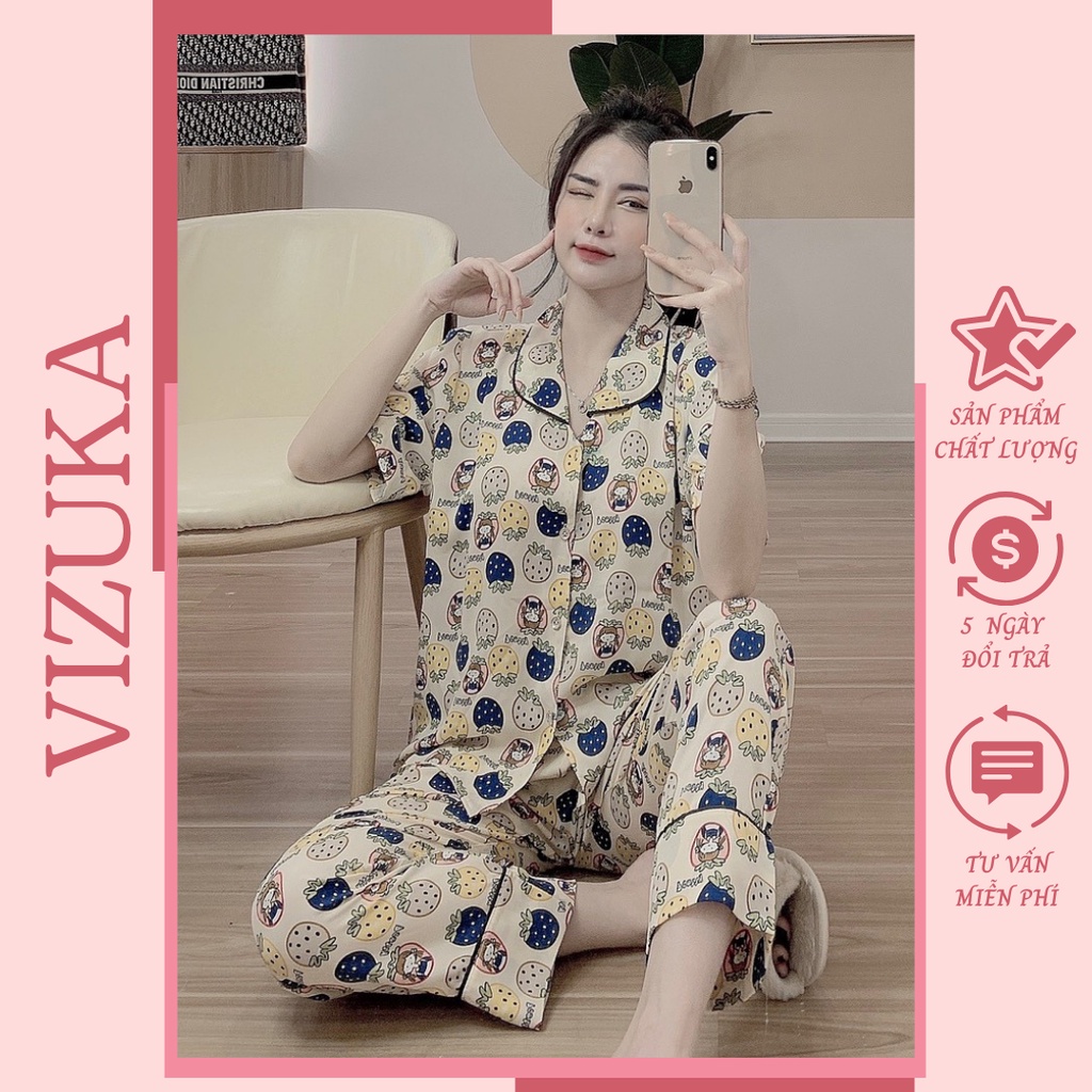 Đồ bộ nữ bộ pijama lụa tay ngắn chất liệu satin VIZUKA