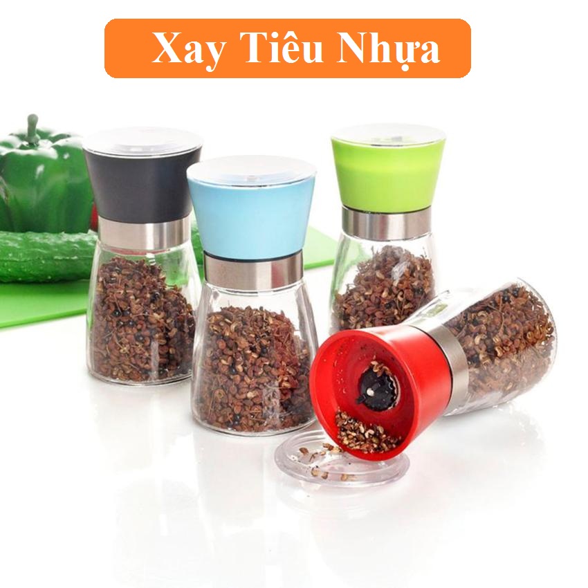 Cối Xay Tiêu Kiêm Đựng Tiêu Đa Năng Bằng Thủy Tinh Có Tay Cầm Vặn Tiện Lợi